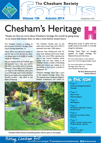 The Chesham Society Focus volume 139 with headline Chesham's Heritage
