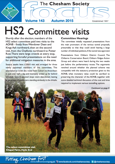 The Chesham Society Focus volume 143 with headline HS2 committee visits